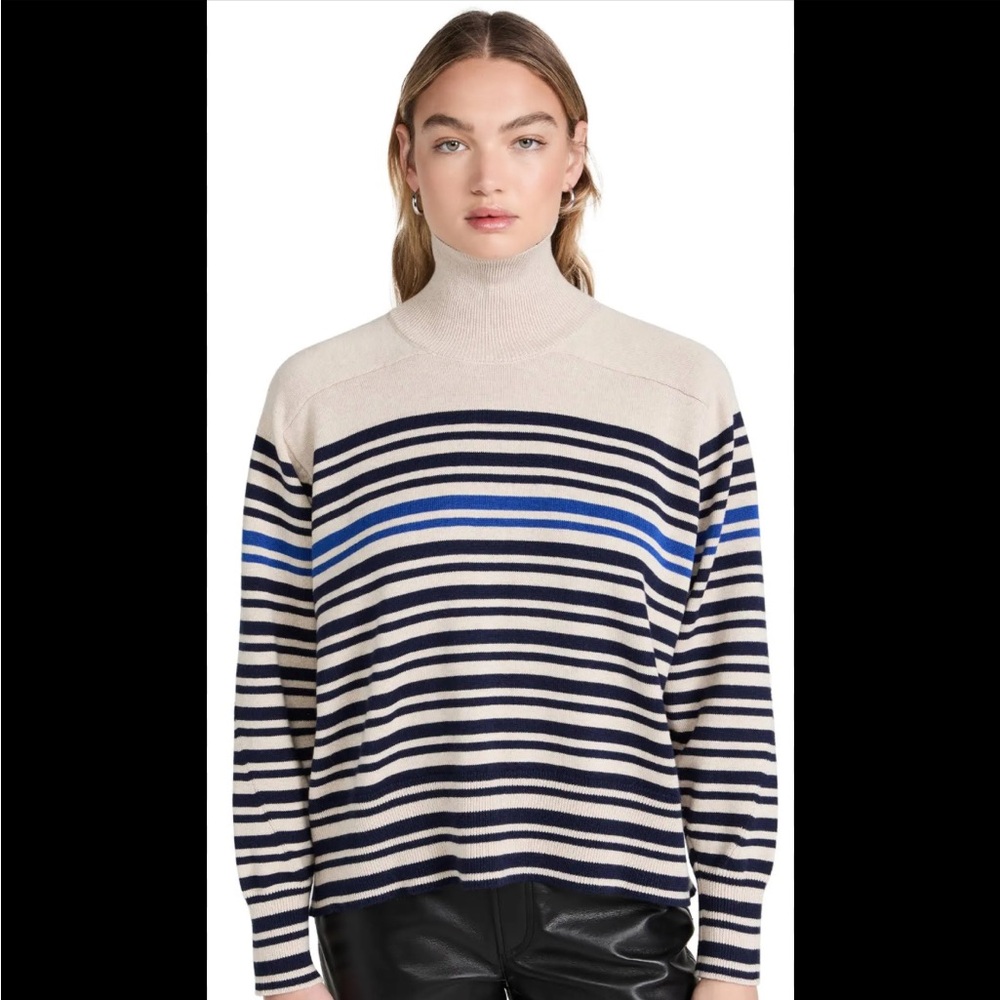 RAG & BONE Ann Striped Turtleneck Sweater Cotton Cashmere Knit Top XS Oversized